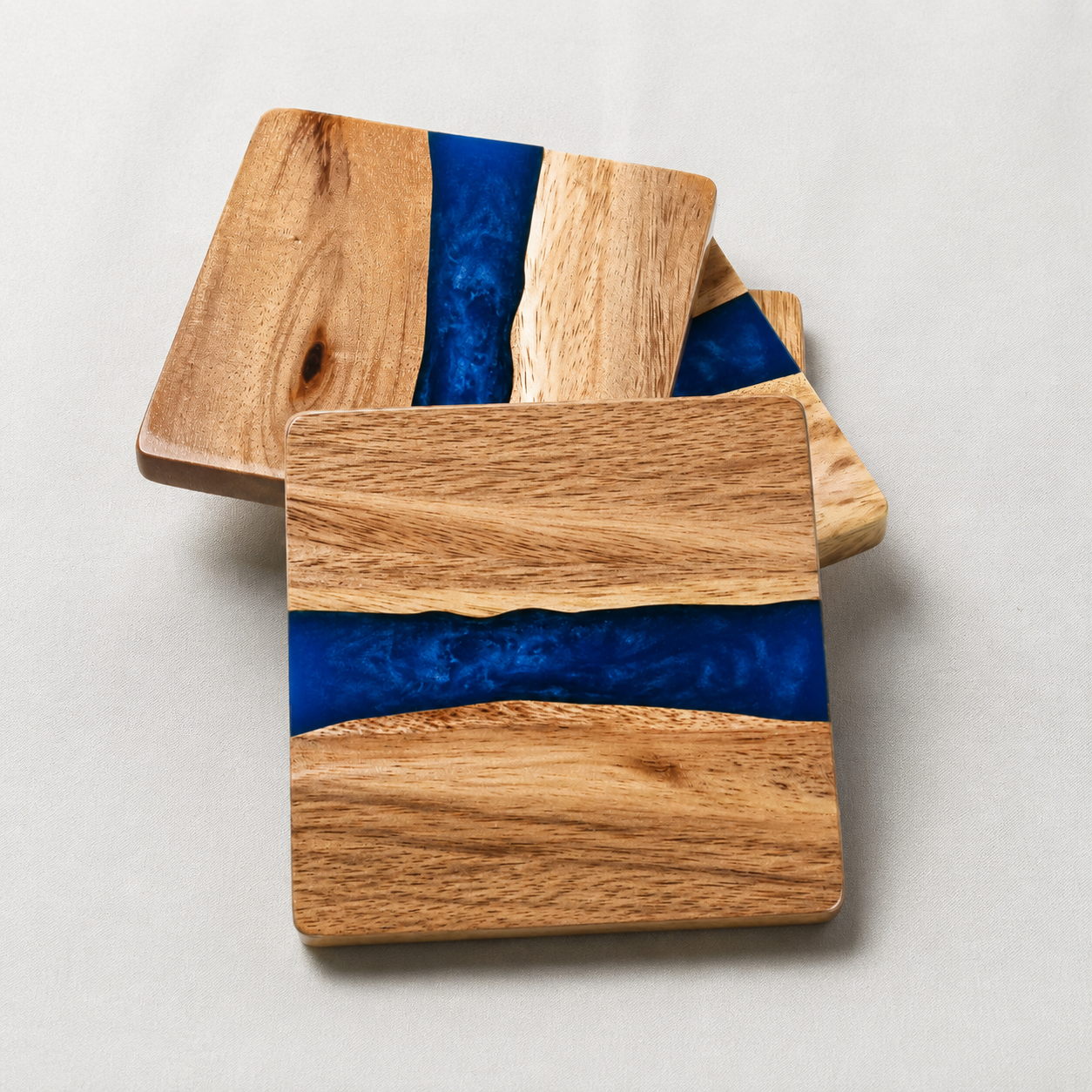 4” Acacia Coaster Set With Solid Resin (4-Pcs)