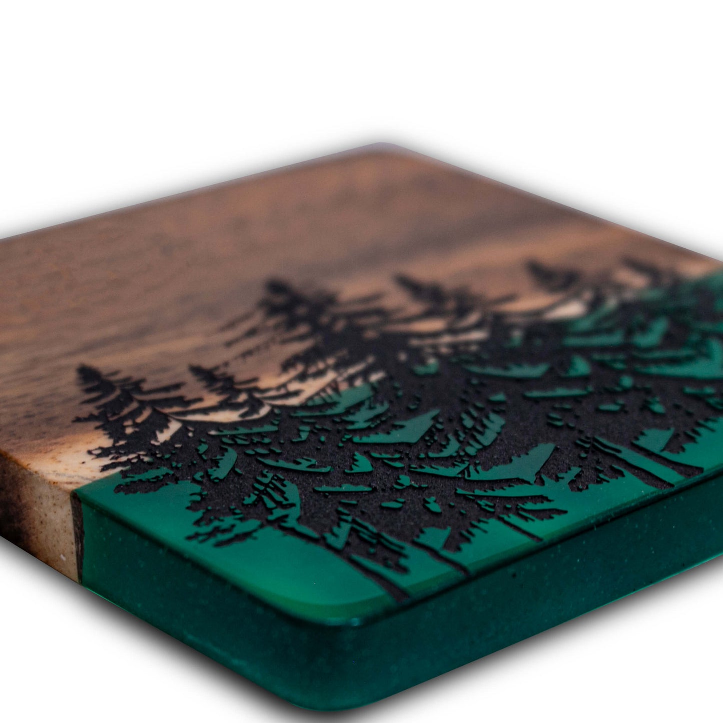 4" Acacia Coaster Set With Translucent and Tree Resin (4-Pcs)