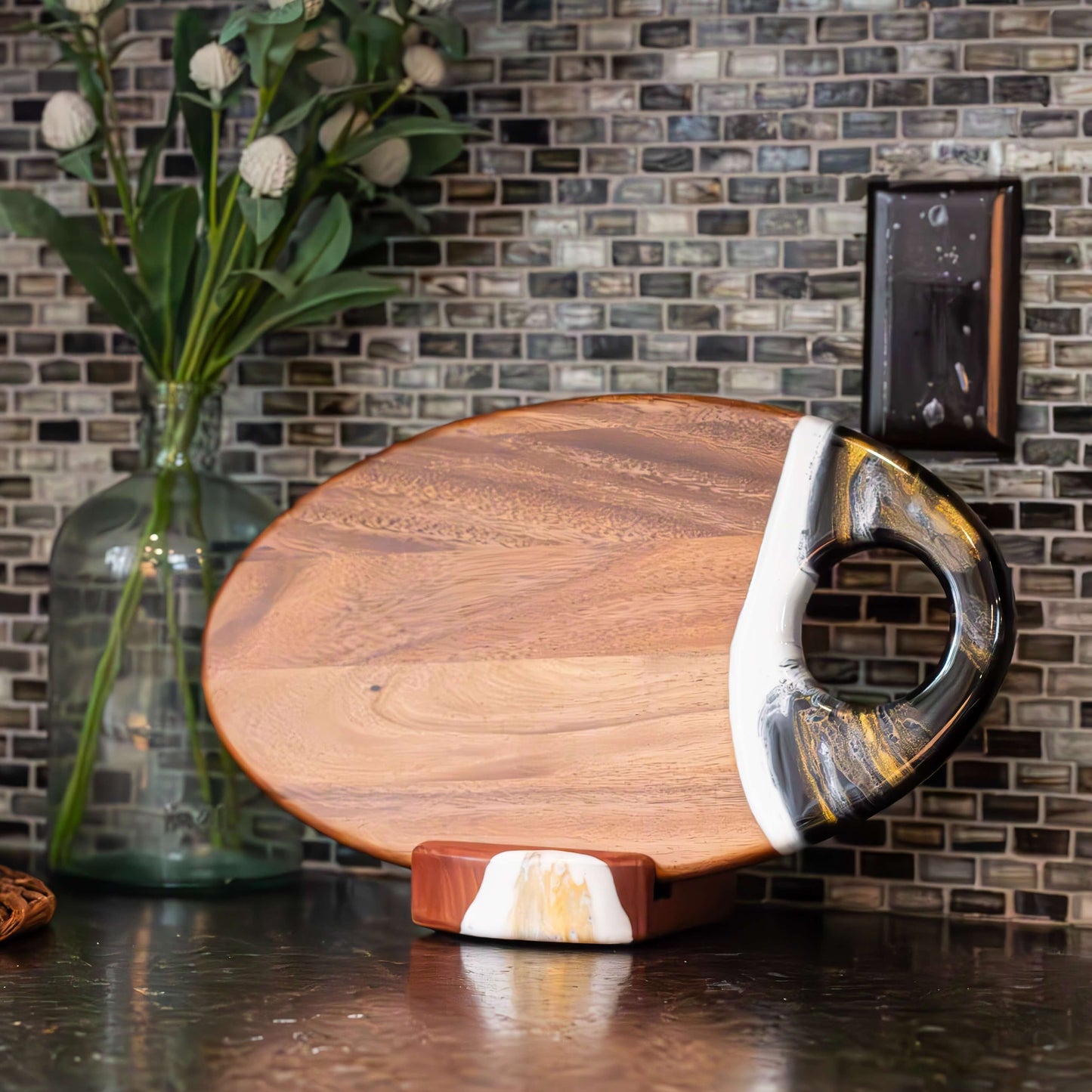 Medium Oval Acacia Board With Dip Holder