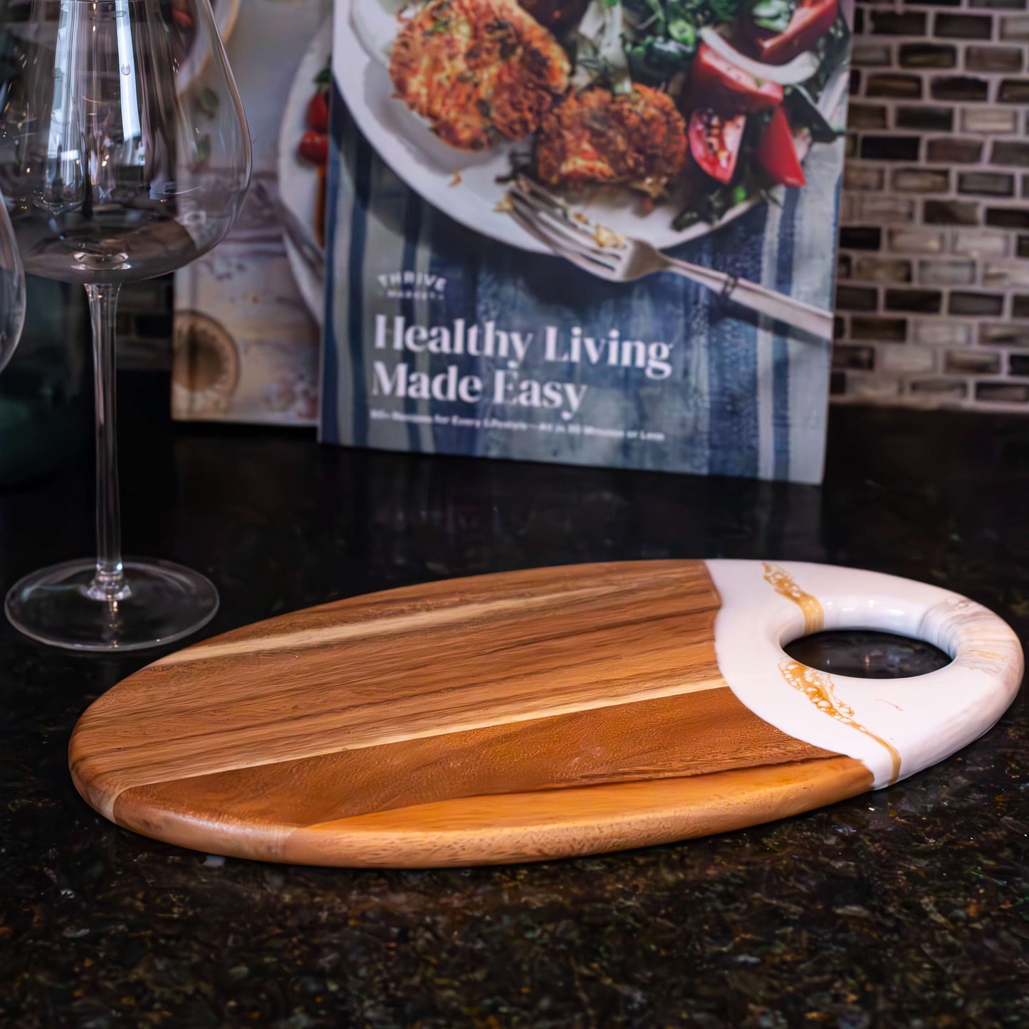 Medium Oval Acacia Board With Dip Holder