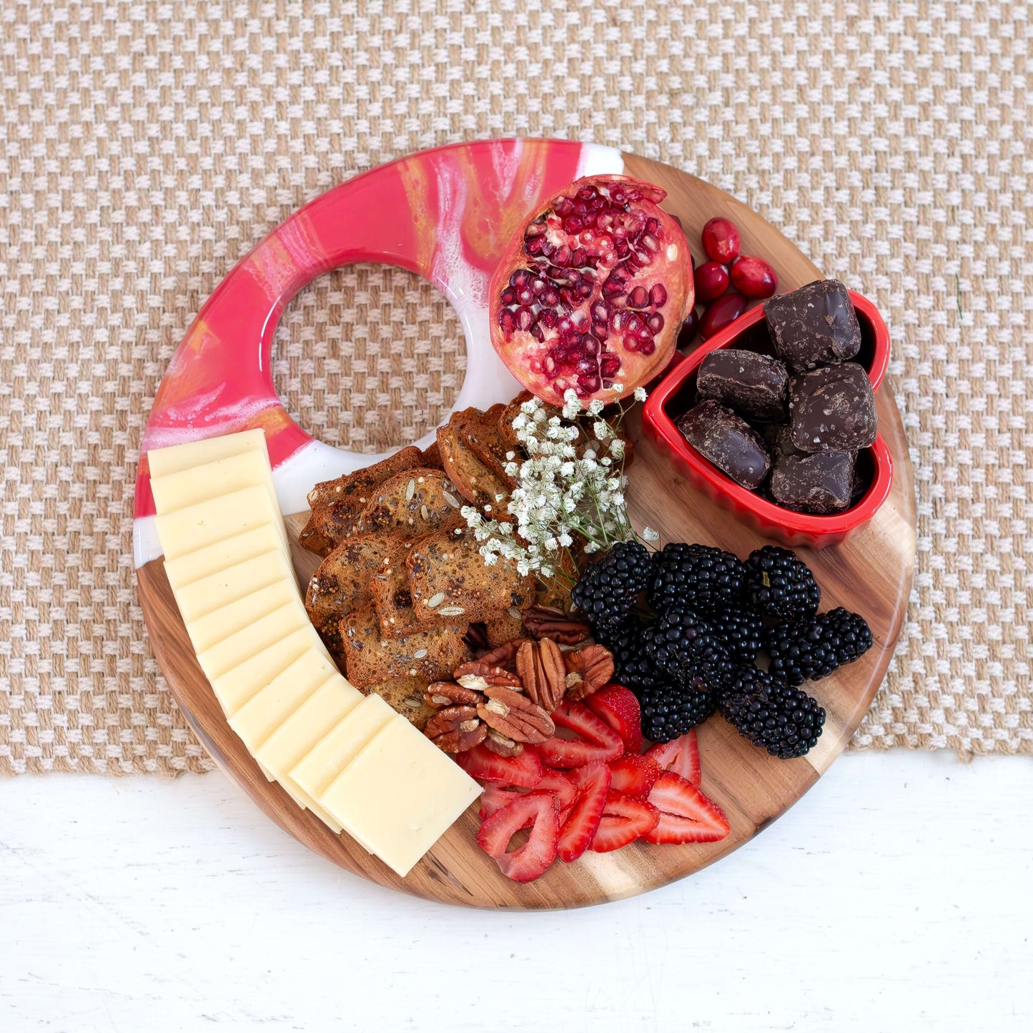 Large Round Acacia Board With Dip Holder